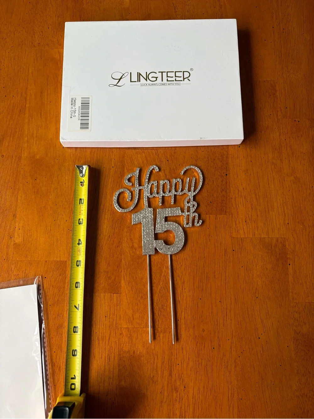 Lingteer Happy 15th Rhinestone Cake Topper
